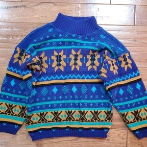 Croquet Club Blue and Gold Patterned Sweater